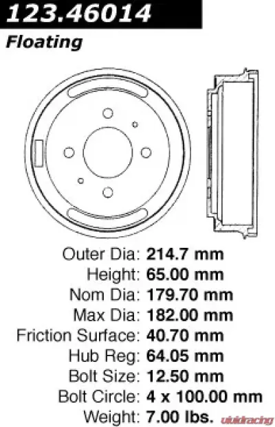 Centric C-Tek Standard Brake Drum 123.46014 - 123.46014