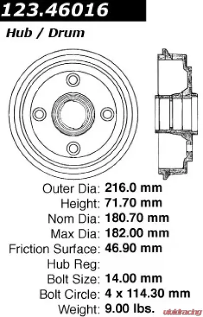Centric C-Tek Standard Brake Drum 123.46016 - 123.46016
