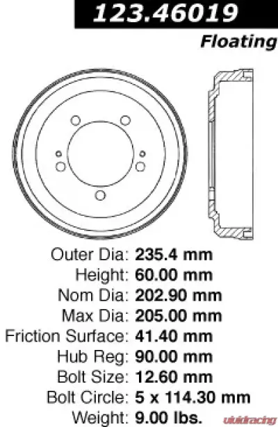 Centric C-Tek Standard Brake Drum 123.46019 - 123.46019