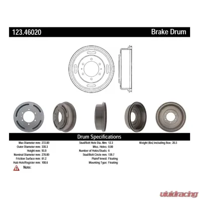 Centric C-Tek Standard Brake Drum 123.46020 - 123.46020