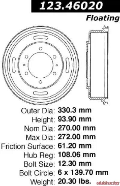 Centric C-Tek Standard Brake Drum 123.46020 - 123.46020