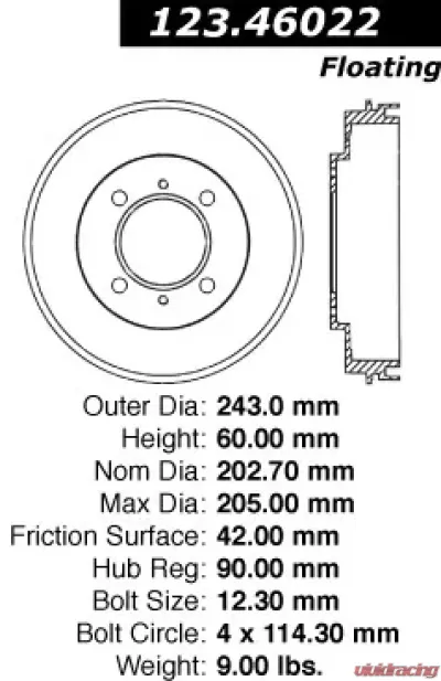 Centric C-Tek Standard Brake Drum 123.46022 - 123.46022