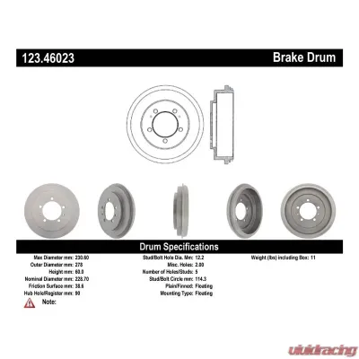 Centric C-Tek Standard Brake Drum 123.46023 - 123.46023