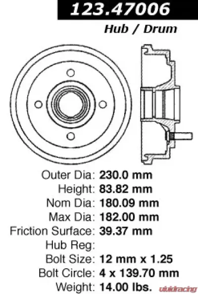 Centric C-Tek Standard Brake Drum 123.47006 - 123.47006