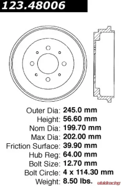 Centric C-Tek Standard Brake Drum 123.48006 - 123.48006