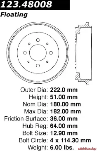 Centric C-Tek Standard Brake Drum 123.48008 - 123.48008