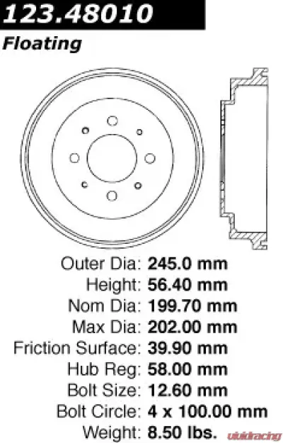 Centric C-Tek Standard Brake Drum 123.48010 - 123.48010