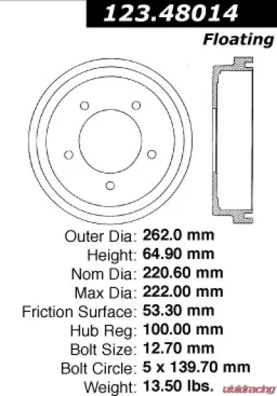 Centric C-Tek Standard Brake Drum 123.48014 - 123.48014