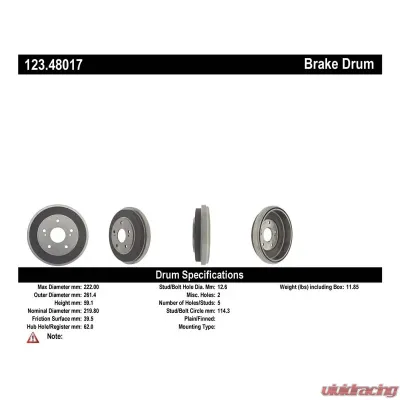 Centric C-Tek Standard Brake Drum 123.48017 - 123.48017