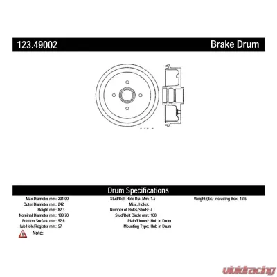Centric C-Tek Standard Brake Drum 123.49002 - 123.49002