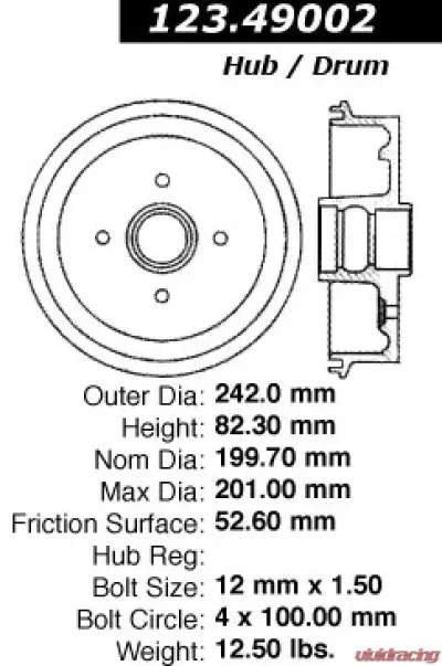 Centric C-Tek Standard Brake Drum 123.49002 - 123.49002