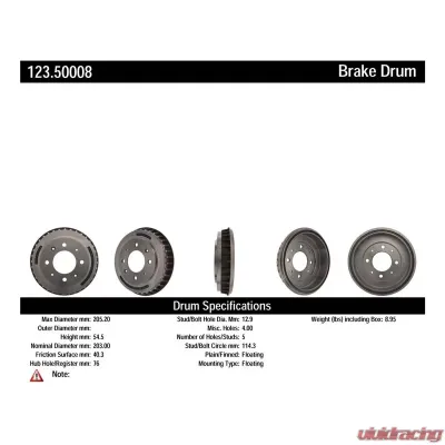 Centric C-Tek Standard Brake Drum 123.50008 - 123.50008