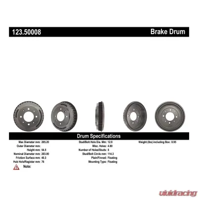 Centric C-Tek Standard Brake Drum 123.50008 - 123.50008
