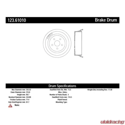 Centric C-Tek Standard Brake Drum 123.61007 - 123.61007