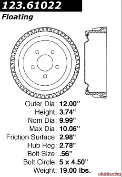 Centric C-Tek Standard Brake Drum 123.61022 - 123.61022