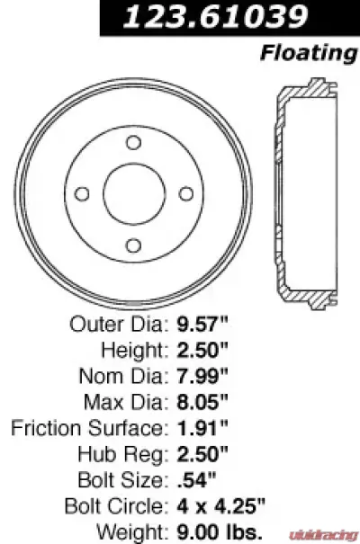 Centric C-Tek Standard Brake Drum 123.61039 - 123.61039