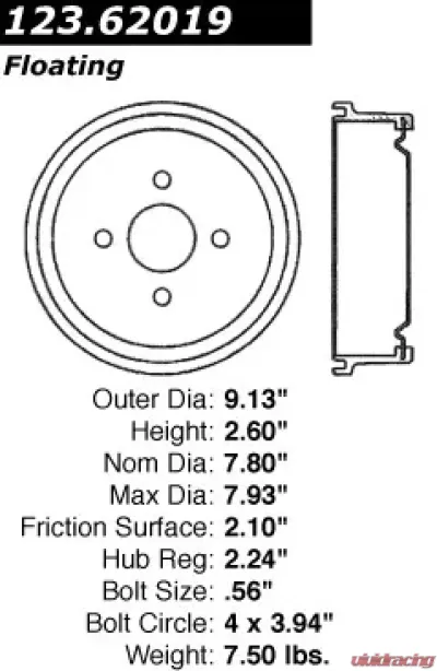 Centric C-Tek Standard Brake Drum 123.62019 - 123.62019