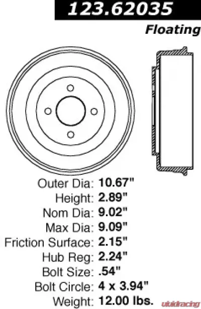 Centric C-Tek Standard Brake Drum 123.62035 - 123.62035