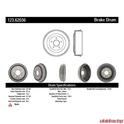 Centric C-Tek Standard Brake Drum 123.62036 - 123.62036
