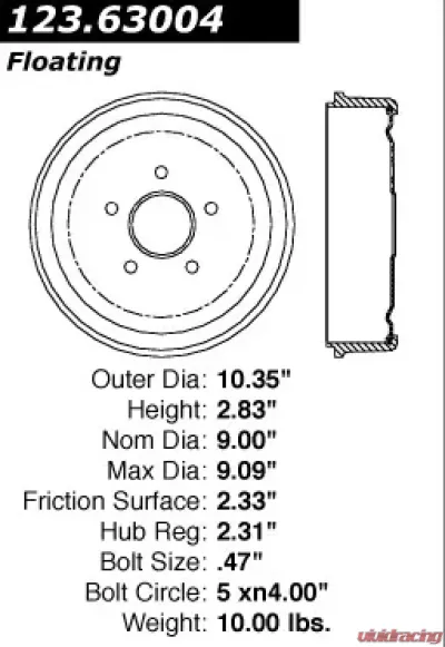 Centric C-Tek Standard Brake Drum 123.63004 - 123.63004