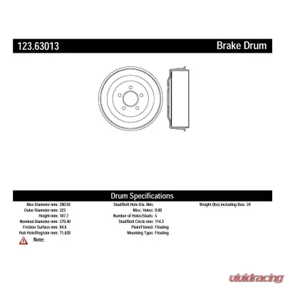 Centric C-Tek Standard Brake Drum 123.63013 - 123.63013