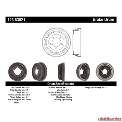 Centric C-Tek Standard Brake Drum 123.63021 - 123.63021
