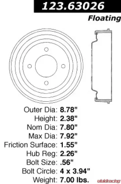 Centric C-Tek Standard Brake Drum 123.63026 - 123.63026