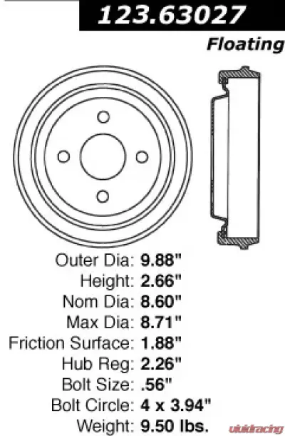 Centric C-Tek Standard Brake Drum 123.63027 - 123.63027
