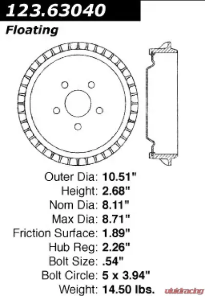 Centric C-Tek Standard Brake Drum 123.63040 - 123.63040