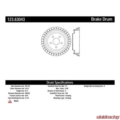 Centric C-Tek Standard Brake Drum 123.63043 - 123.63043