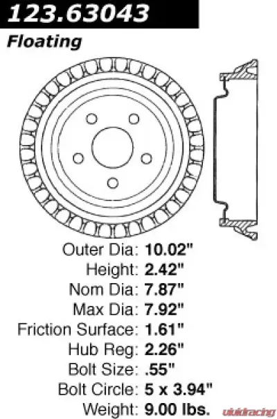 Centric C-Tek Standard Brake Drum 123.63043 - 123.63043