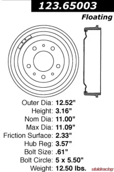 Centric C-Tek Standard Brake Drum 123.65003 - 123.65003