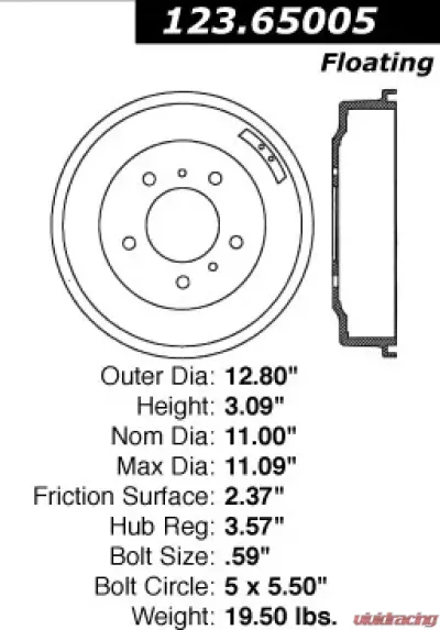Centric C-Tek Standard Brake Drum 123.65005 - 123.65005