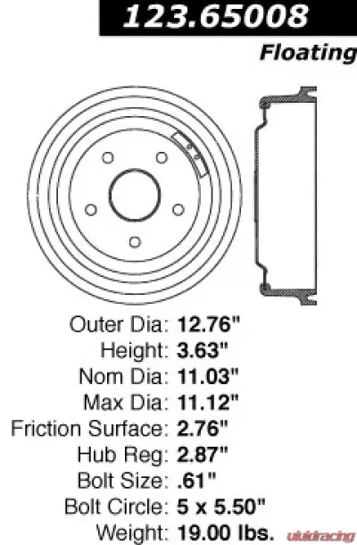 Centric C-Tek Standard Brake Drum 123.65008 - 123.65008