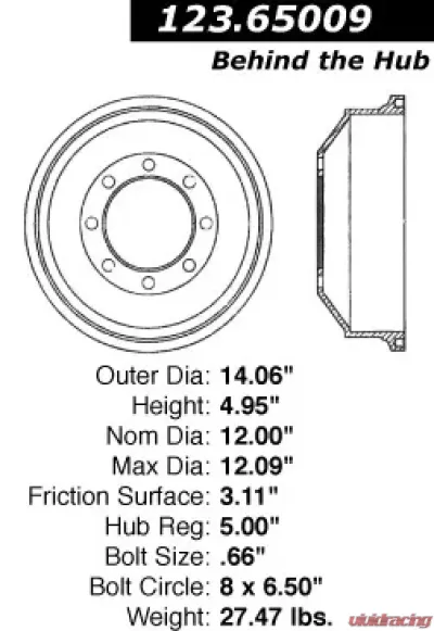 Centric C-Tek Standard Brake Drum 123.65009 - 123.65009