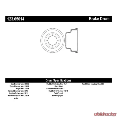 Centric C-Tek Standard Brake Drum 123.65014 - 123.65014