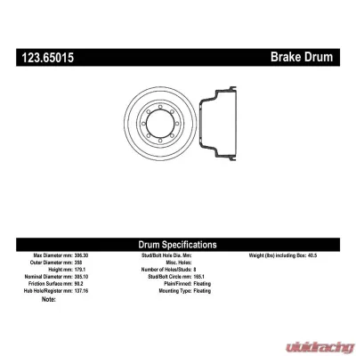 Centric C-Tek Standard Brake Drum 123.65015 - 123.65015