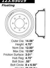 Centric C-Tek Standard Brake Drum 123.65019                                     - 123.65019 - Image 5