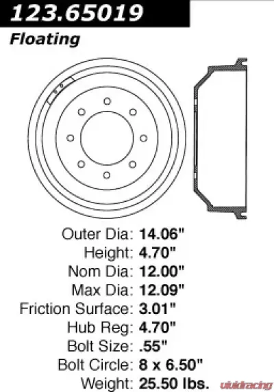 Centric C-Tek Standard Brake Drum 123.65019 - 123.65019
