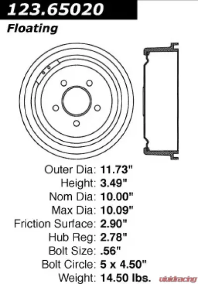 Centric C-Tek Standard Brake Drum 123.65020 - 123.65020