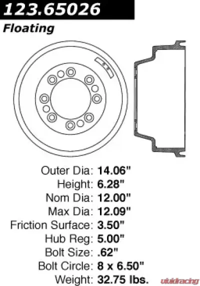 Centric C-Tek Standard Brake Drum 123.65026 - 123.65026