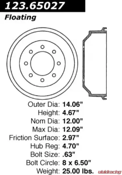 Centric C-Tek Standard Brake Drum 123.65027 - 123.65027