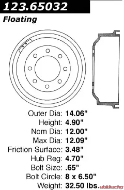 Centric C-Tek Standard Brake Drum 123.65032 - 123.65032