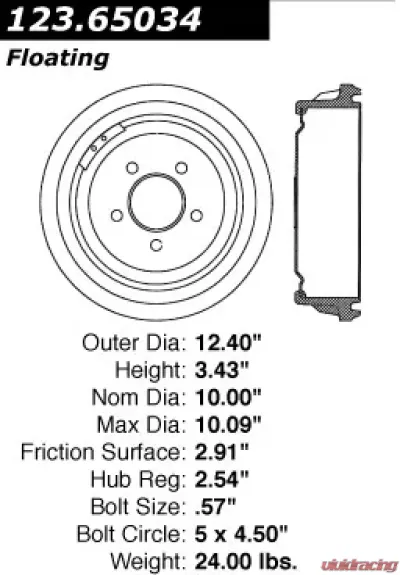 Centric C-Tek Standard Brake Drum 123.65034 - 123.65034
