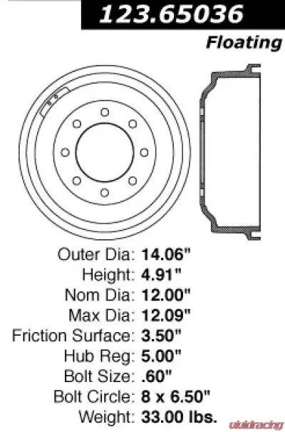 Centric C-Tek Standard Brake Drum 123.65036 - 123.65036