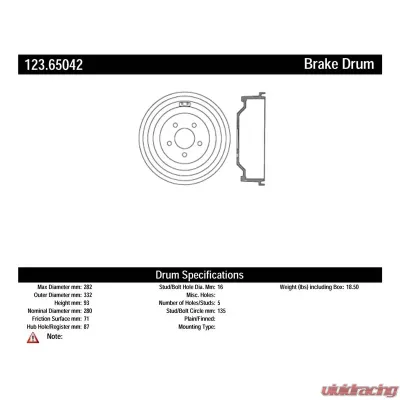 Centric C-Tek Standard Brake Drum 123.65042 - 123.65042