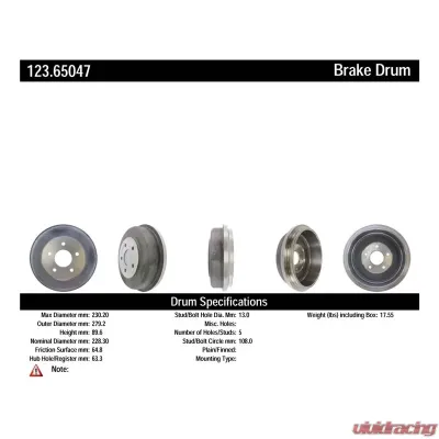 Centric C-Tek Standard Brake Drum 123.65047 - 123.65047