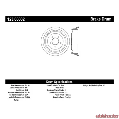 Centric C-Tek Standard Brake Drum 123.66002 - 123.66002
