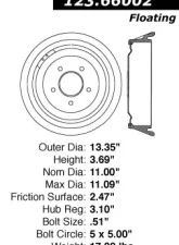 Centric C-Tek Standard Brake Drum 123.66002                                     - 123.66002 - Image 5