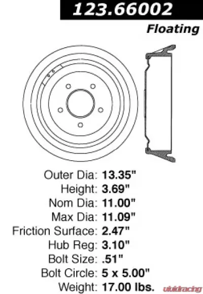 Centric C-Tek Standard Brake Drum 123.66002 - 123.66002